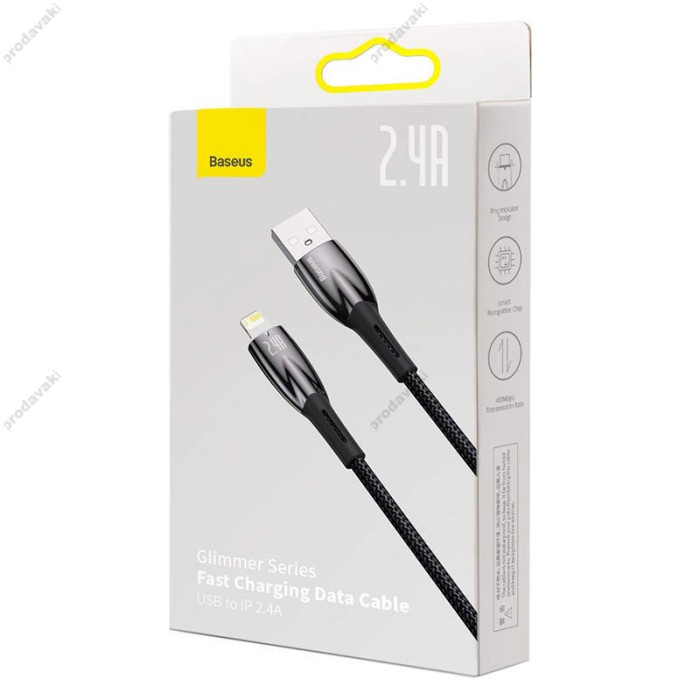 USB кабель Baseus Glimmer Series Fast Charging Data Cable USB to iP Ligtning 2.4A 2m Black CADH000301
