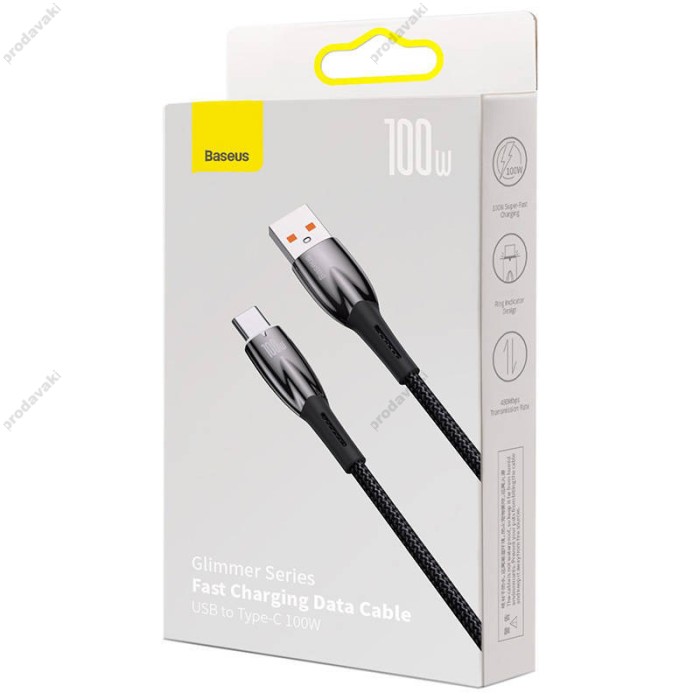 Кабель Baseus Glimmer Series Fast Charging Data Cable USB to Type-C 100W 6A 1m Black CADH000401