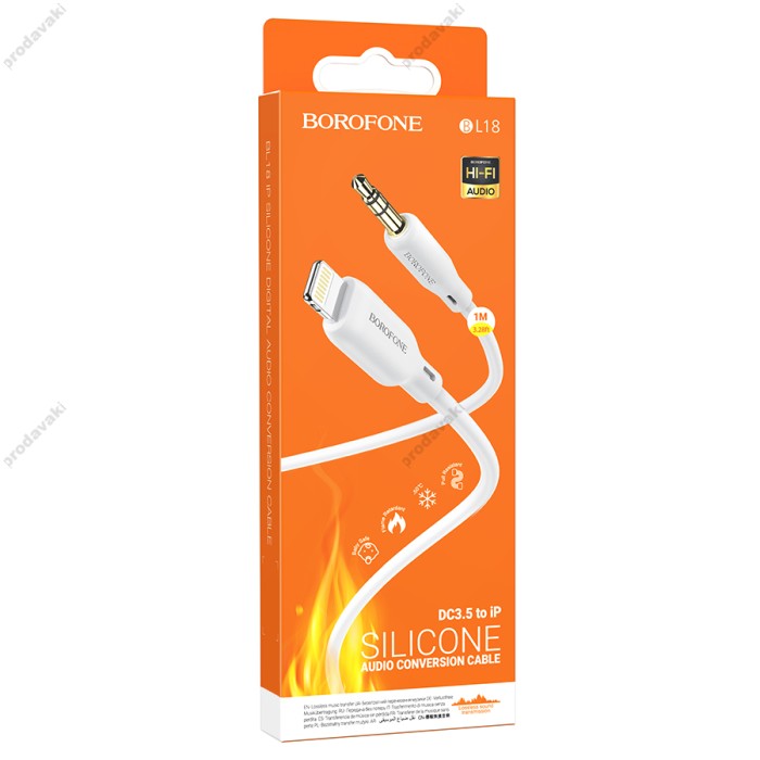 Аудіокабель AUX-кабель аудіоадаптер Borofone BL18 Lightning to 3.5mm White