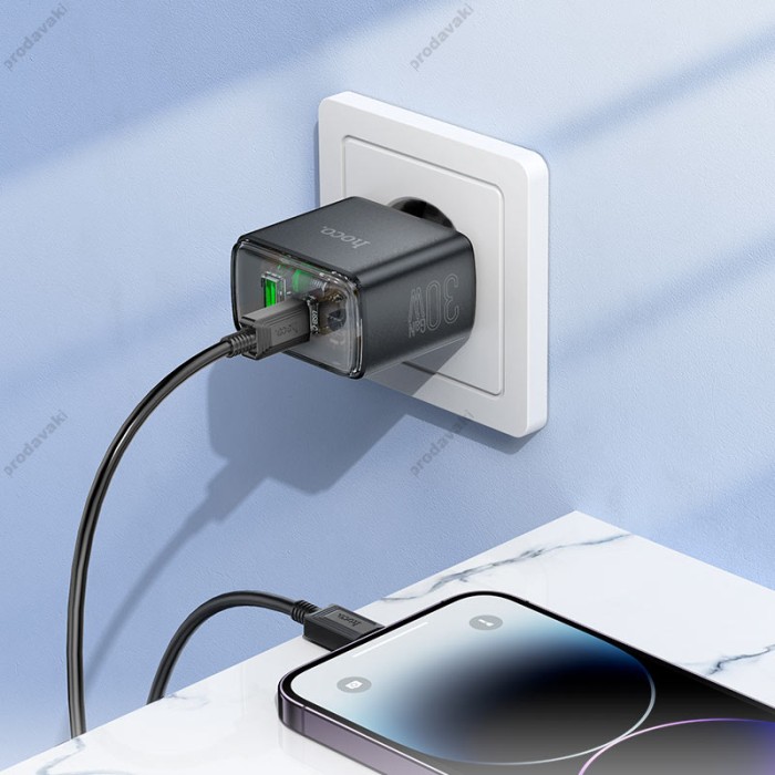 Мережевий зарядний пристрій Hoco CS42A Smart charger Lightning cable 30W Black