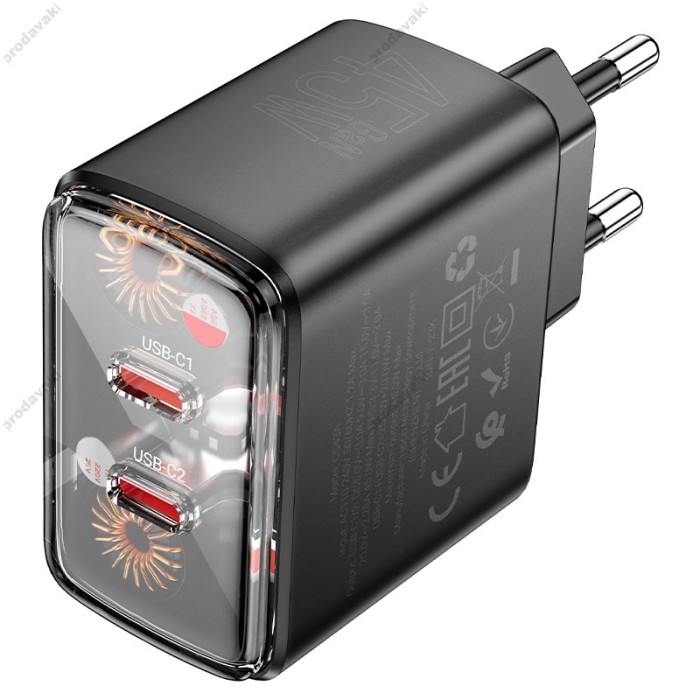 Мережевий зарядний пристрій Hoco CS43A Smart charger Type-C cable 45W Black