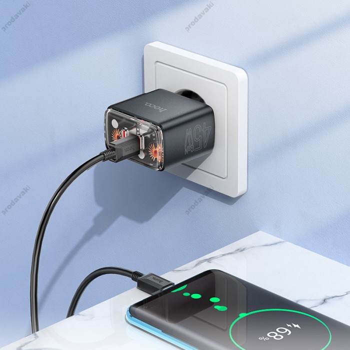 Мережевий зарядний пристрій Hoco CS43A Smart charger Type-C cable 45W Black