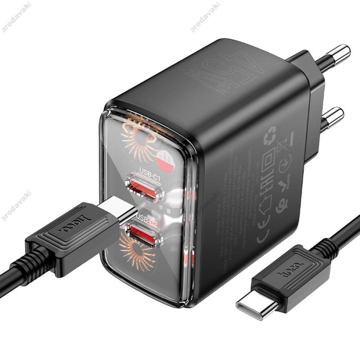 Мережевий зарядний пристрій Hoco CS43A Smart charger Type-C cable 45W Black
