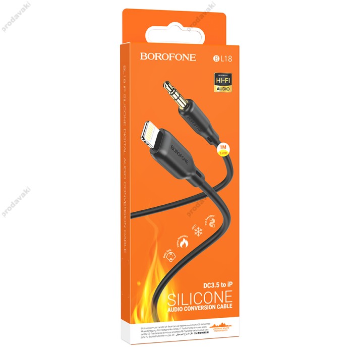 Аудіокабель AUX-кабель аудіоадаптер Borofone BL18 Lightning to 3.5mm Black