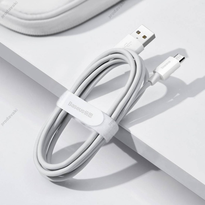 USB кабель Baseus Simple Wisdom Data Cable Kit USB to Micro 2.1A (2PCS/Set) 1.5m White TZCAMZJ-02