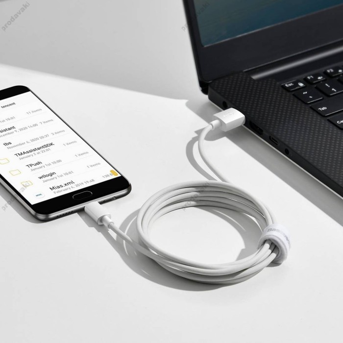 USB кабель Baseus Simple Wisdom Data Cable Kit USB to Micro 2.1A (2PCS/Set) 1.5m White TZCAMZJ-02