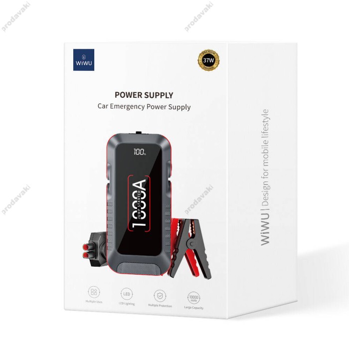 Пусковий зарядний пристрій бустер Wiwu Wi-JS001 Car Battery Emergency Booster піковий 1000A 10000 mAh Black