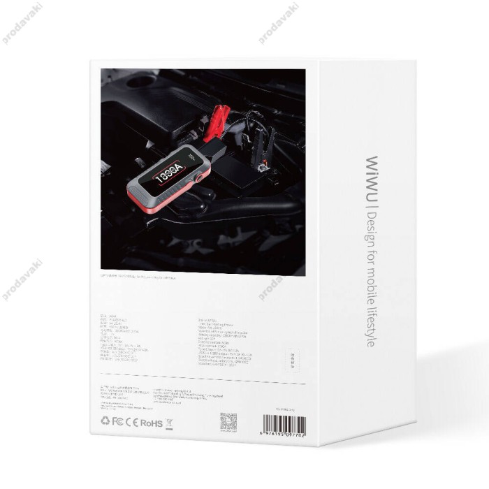 Пусковий зарядний пристрій бустер Wiwu Wi-JS001 Car Battery Emergency Booster піковий 1000A 10000 mAh Black