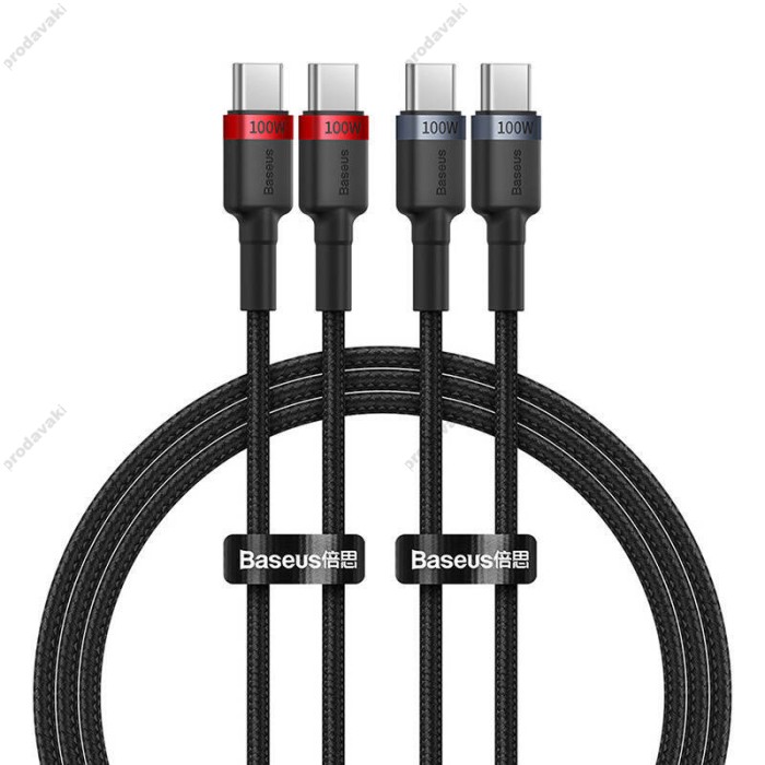 Кабель Baseus Cafule flash Charging Data Cable Type-C to Type-C 2шт 100W 2m Black-Red Black-Grey P10318306003-01