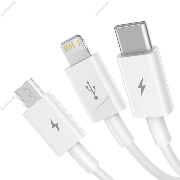 USB Кабель Baseus Superior Series Fast Charging Data Cable USB to M+L+C 3.5A 0.5m White P10320105221-01