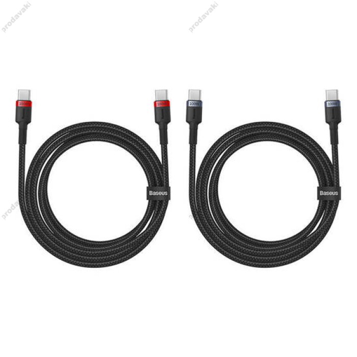Кабель Baseus Cafule flash Charging Data Cable Type-C to Type-C 2шт 100W 2m Black-Red Black-Grey P10318306003-01