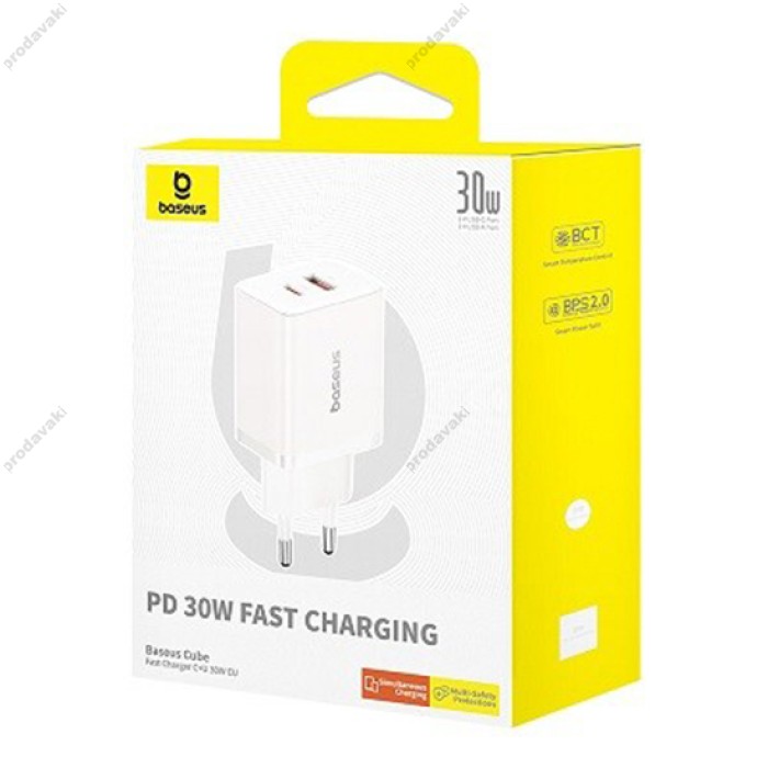 Мережевий зарядний пристрій Baseus Cube Fast Charger C+U 30W EU Cluster White P10111404213-00