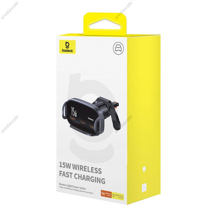 Автомобільний тримач із бездротовою зарядкою Baseus LightChaser Series Triple-Coil Wireless Charging Black C40355901111-00