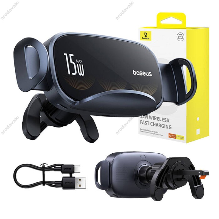 Автомобільний тримач із бездротовою зарядкою Baseus LightChaser Series Triple-Coil Wireless Charging Black C40355901111-00