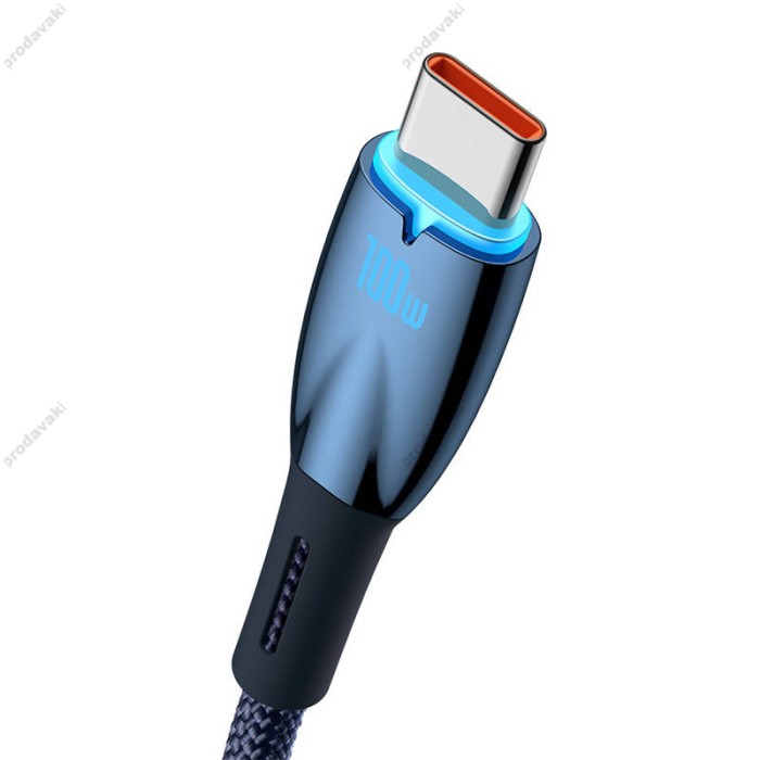 Кабель Baseus Glimmer Series Fast Charging Data Cable USB to Type-C 100W 5A 2m Blue CADH000503
