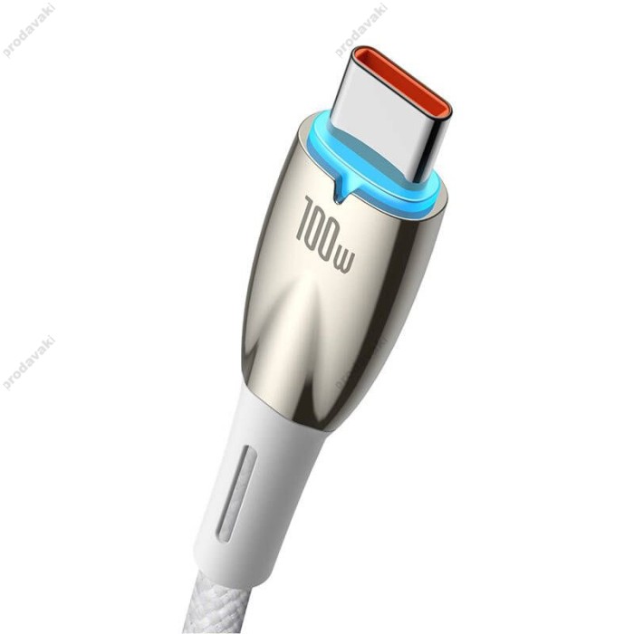 Кабель Baseus Glimmer Series Fast Charging Data Cable USB to Type-C 100W 6A 1m White CADH000402