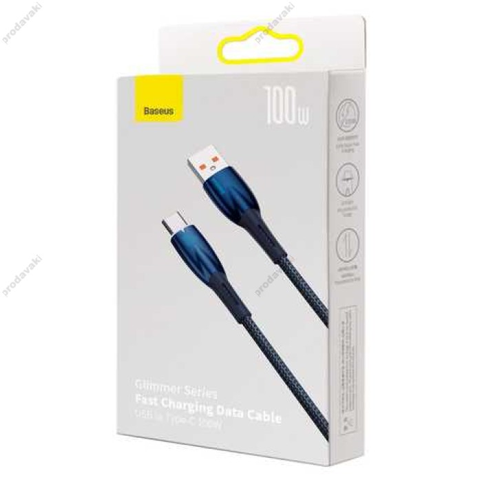 Кабель Baseus Glimmer Series Fast Charging Data Cable USB to Type-C 100W 5A 2m Blue CADH000503