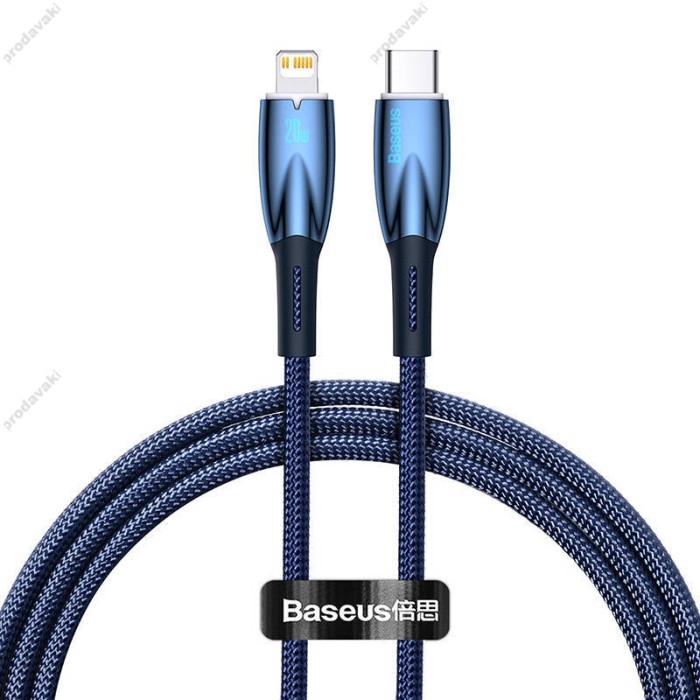 PD кабель Baseus Glimmer Series Fast Charging Data Cable Type-C to iP Lightning 20W 1m Blue CADH000003