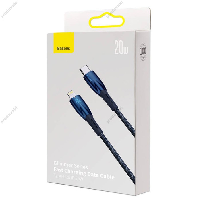 PD кабель Baseus Glimmer Series Fast Charging Data Cable Type-C to iP Lightning 20W 1m Blue CADH000003