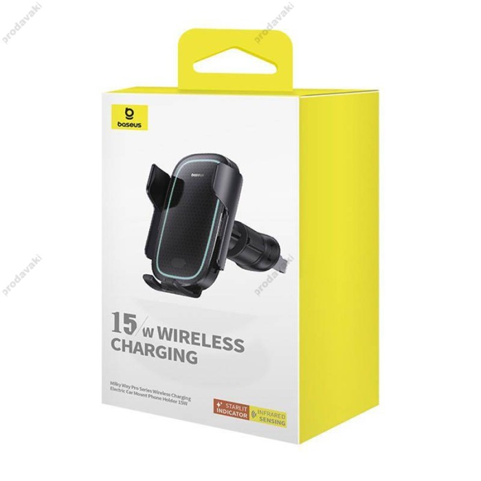 Автомобільний тримач із бездротовою зарядкою Baseus Milky Way Pro 15W Black C40357000111-00