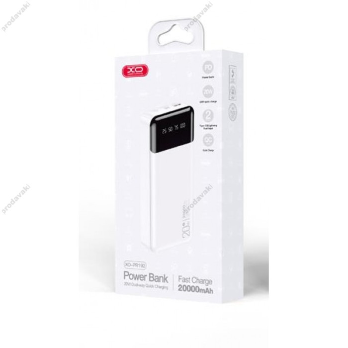 Повербанк портативний акумулятор Power bank XO PR192 fast charging 20W 20000 mAh White
