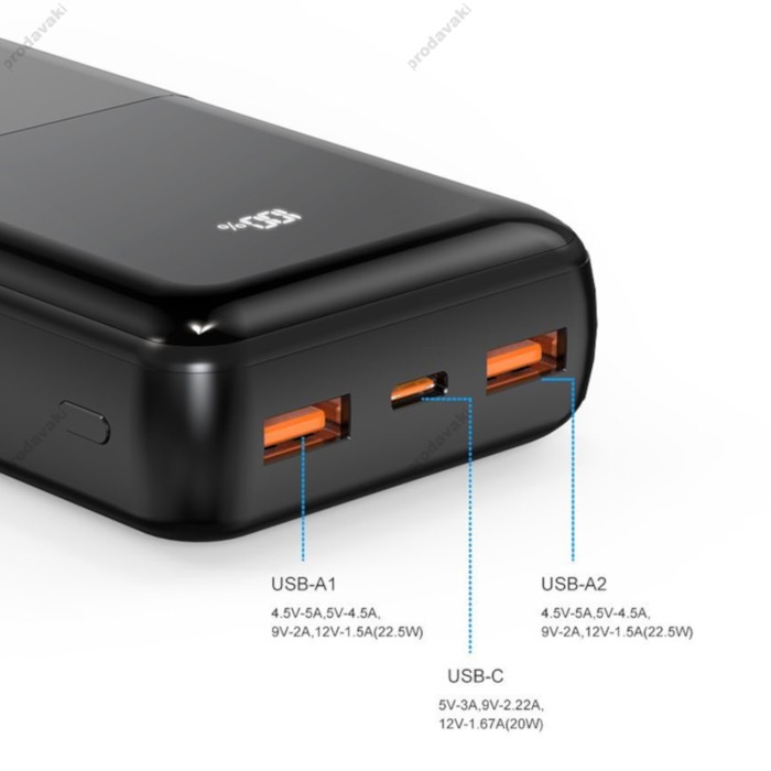 Повербанк портативний акумулятор Power bank XO PR206 Digital Display Fast Charge 22.5W 20000 mAh Black