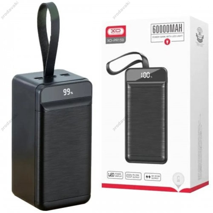 Повербанк портативний акумулятор Power bank XO PR159 Fast-charging 22.5W 60000 mAh Black