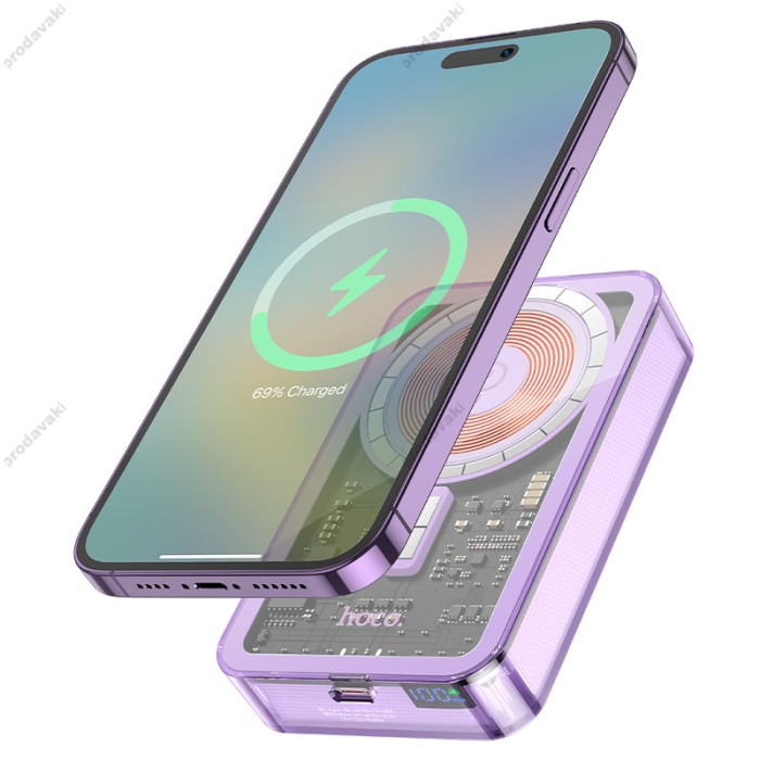 Повербанк портативний акумулятор Power Bank Hoco Q14A MagSafe Ice Crystal magnetic PD 20W 10000 mAh Purple