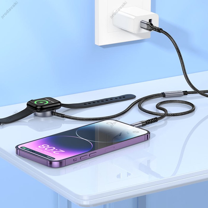 Зарядний пристрій Hoco CW54 Cable 2in1 Lightning / Apple Watch 2.4A 1.2m Black