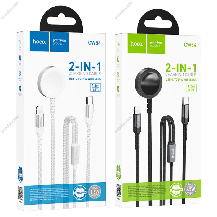 Зарядний пристрій Hoco CW54 Cable 2in1 Lightning / Apple Watch 2.4A 1.2m Black
