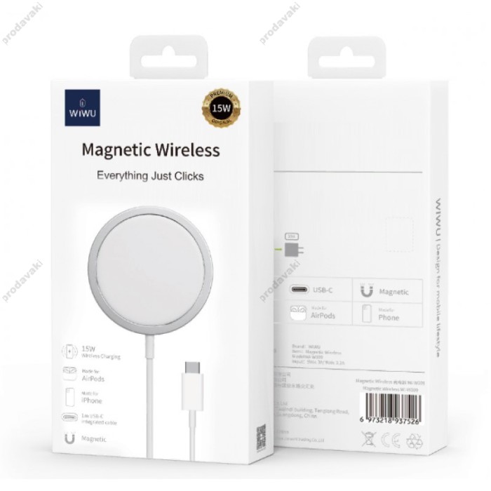 Бездротова зарядка Wiwu Wi-W009 Magnetic 15W Wireless Charger White