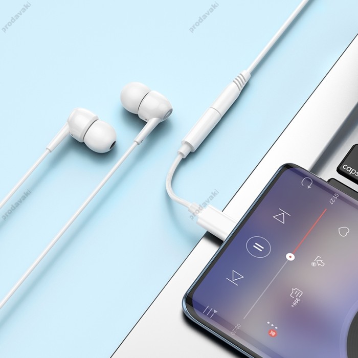AUX-кабель аудіоадаптер Adapter USB C To 3.5mm Hoco LS35 White