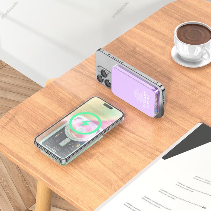Повербанк портативний акумулятор Power Bank Hoco Q14 MagSafe Ice Crystal magnetic PD 20W 5000 mAh Purple
