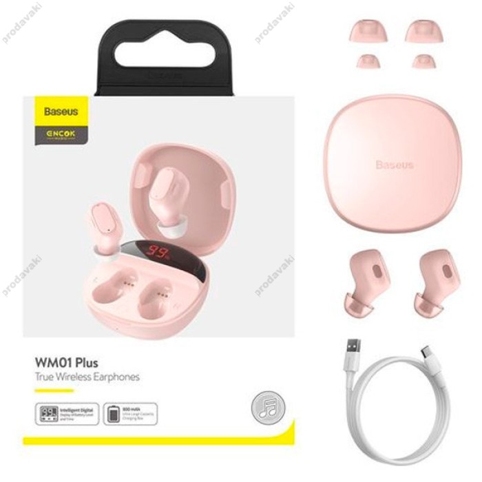 Бездротові Bluetooth навушники Baseus WM01 Plus Encok True Wireless Earphones BT 5.0 Pink NGWM01P-04
