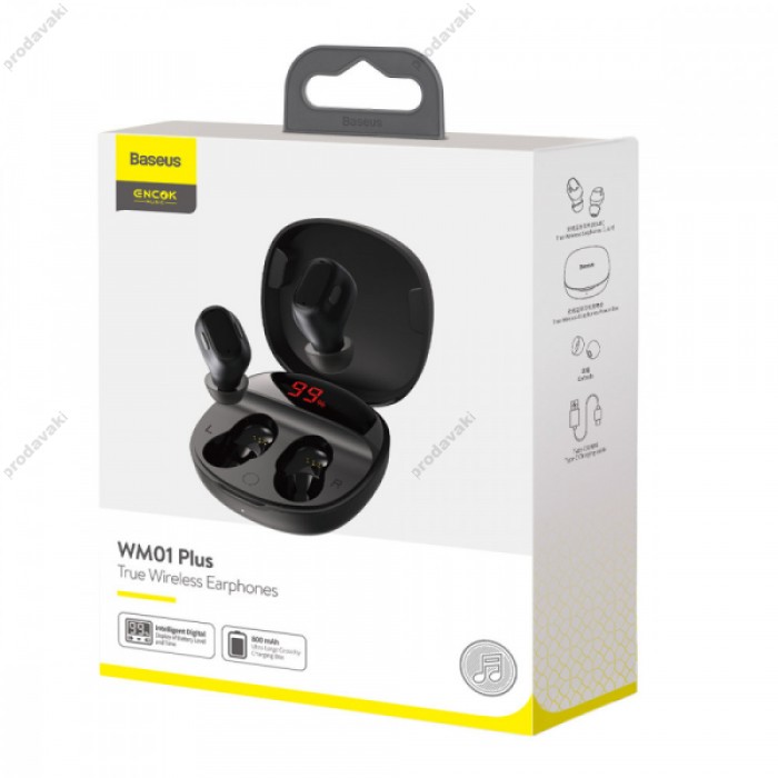 Бездротові Bluetooth навушники Baseus WM01 Plus Encok True Wireless Earphones BT 5.0 Black NGWM01P-01
