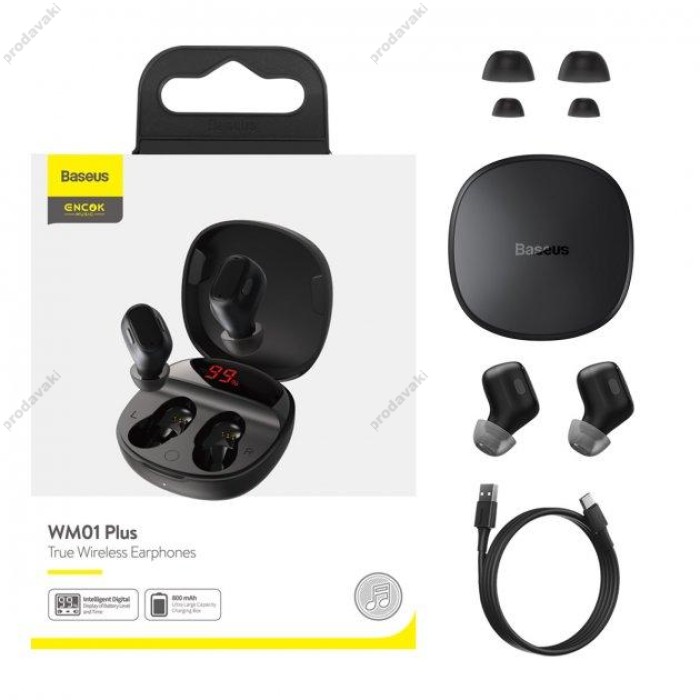Бездротові Bluetooth навушники Baseus WM01 Plus Encok True Wireless Earphones BT 5.0 Black NGWM01P-01
