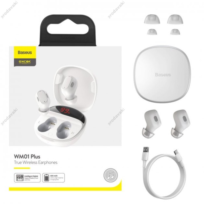 Бездротові Bluetooth навушники Baseus WM01 Plus Encok True Wireless Earphones BT 5.0 White NGWM01P-02