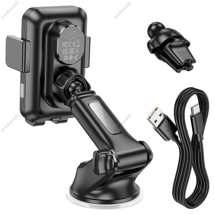 Автомобільний тримач із бездротовою зарядкою Hoco HW9 Climber smart wireless charging car holder 15W Black