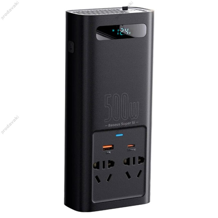 Автомобільний інвертор Baseus Super Si Power Inverter 500W (CN/EU 220V) Black (CGNB000101)