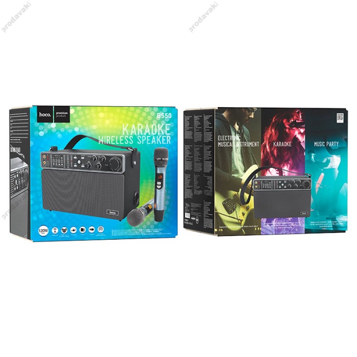 Портативна колонка Bluetooth HOCO BS50 Chanter wireless double mic karaoke speaker 120W Чорна