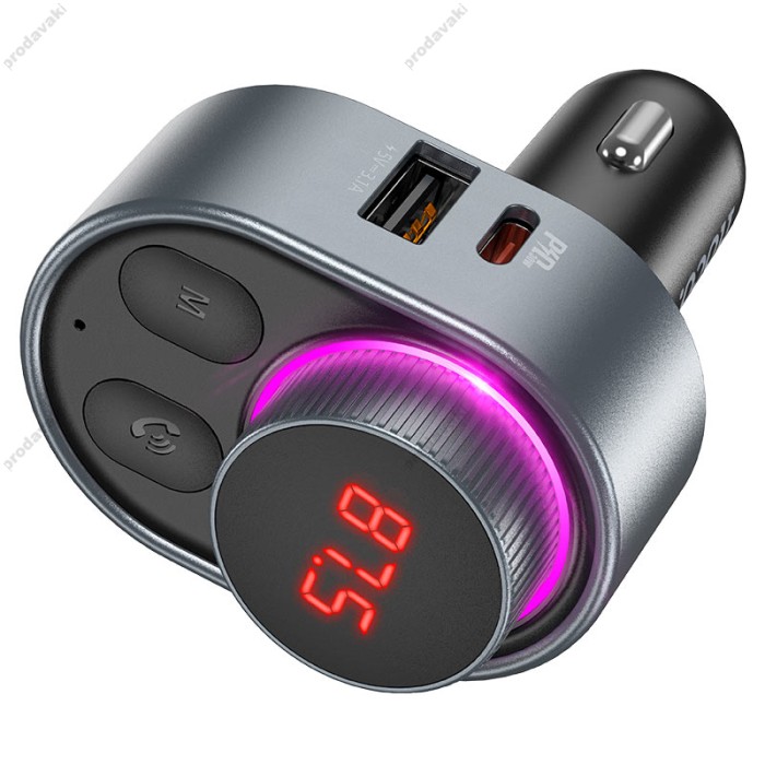 FM - трансмітер HOCO E72 Alegria car BT FM transmitter 1USB/1PD/QC/PD30W/BT5.0 Grey