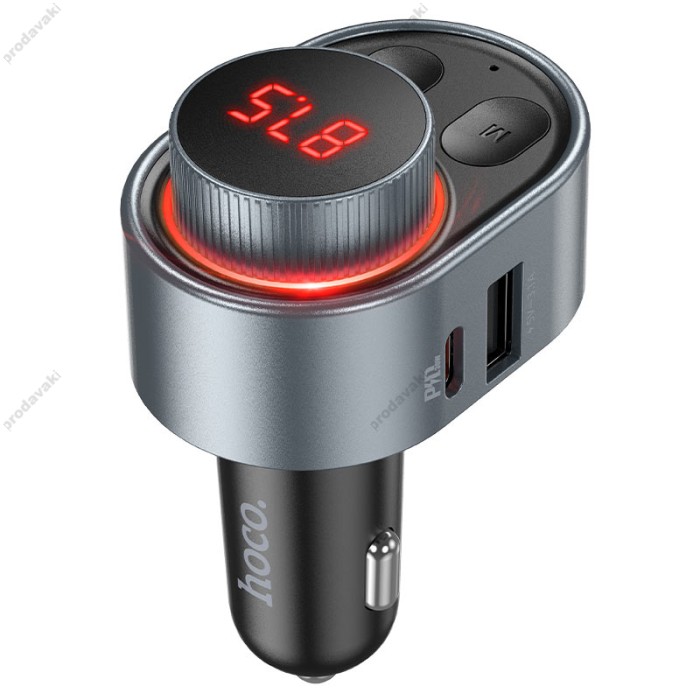 FM - трансмітер HOCO E72 Alegria car BT FM transmitter 1USB/1PD/QC/PD30W/BT5.0 Grey