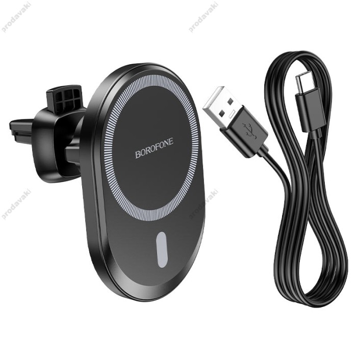 Автомобільний тримач із бездротовою зарядкою BOROFONE BH201 magnetic wireless fast charging 15W Black
