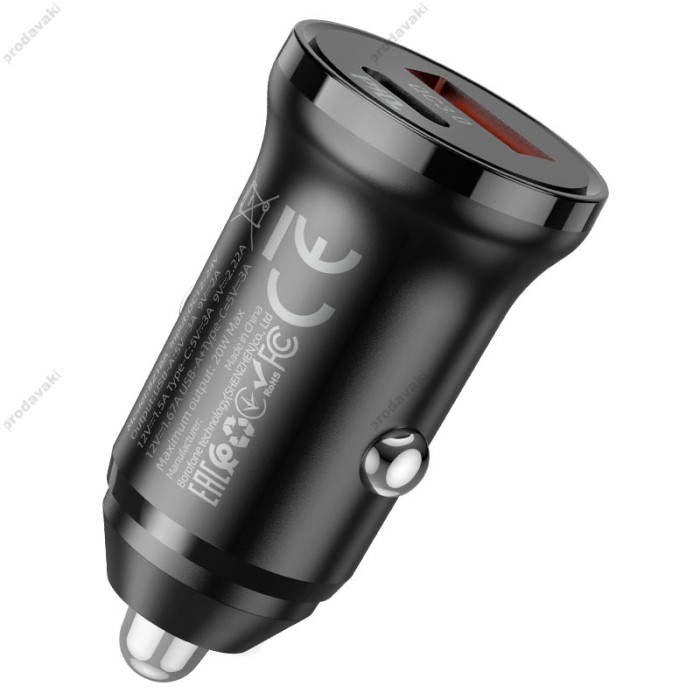 Автомобільний зарядний пристрій BOROFONE BZ18A 20W Black