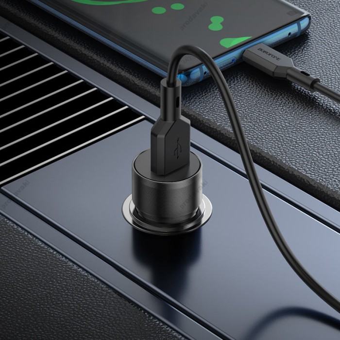 Автомобільний зарядний пристрій BOROFONE BZ19A Wisdom QC3.0 + Type-C Cable Black