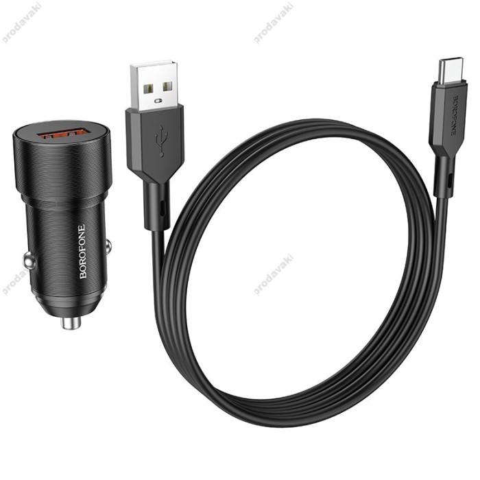 Автомобільний зарядний пристрій BOROFONE BZ19A Wisdom QC3.0 + Type-C Cable Black