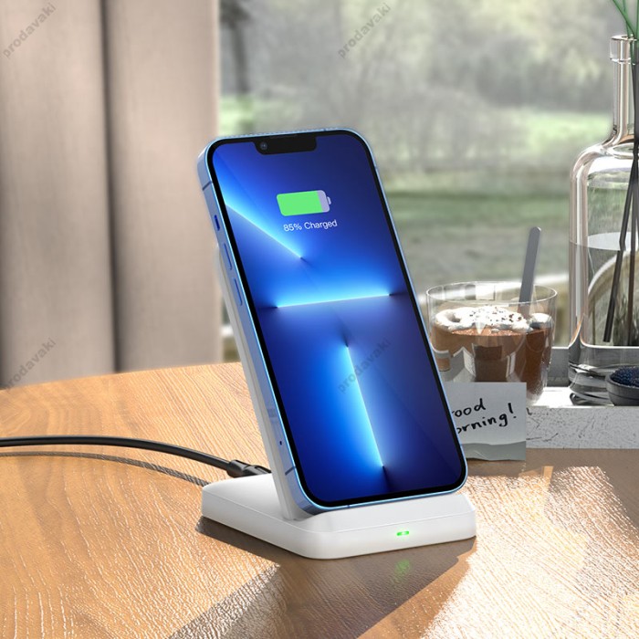 Беспровідний зарядний пристрій HOCO CW38 vertical wireless fast charger 15W Білий