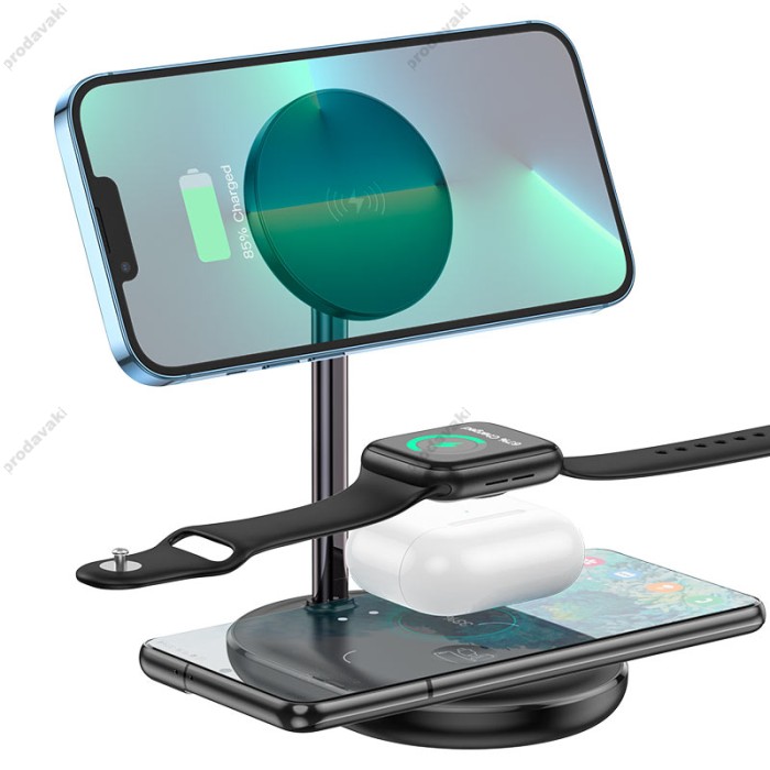 Беспровідний зарядний пристрій HOCO CW40 Noble 3-in-1 magnetic holder with wireless fast charging 15W Чорний