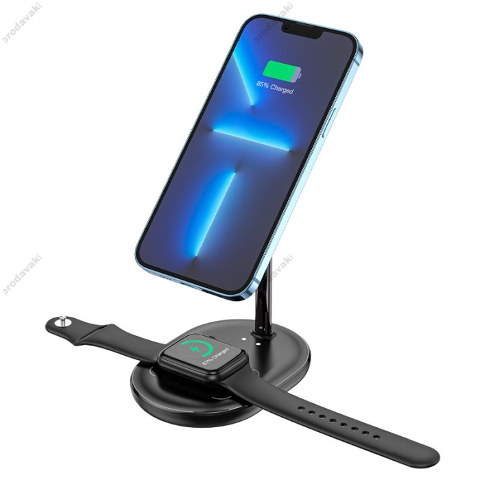 Беспровідний зарядний пристрій HOCO CW40 Noble 3-in-1 magnetic holder with wireless fast charging 15W Чорний