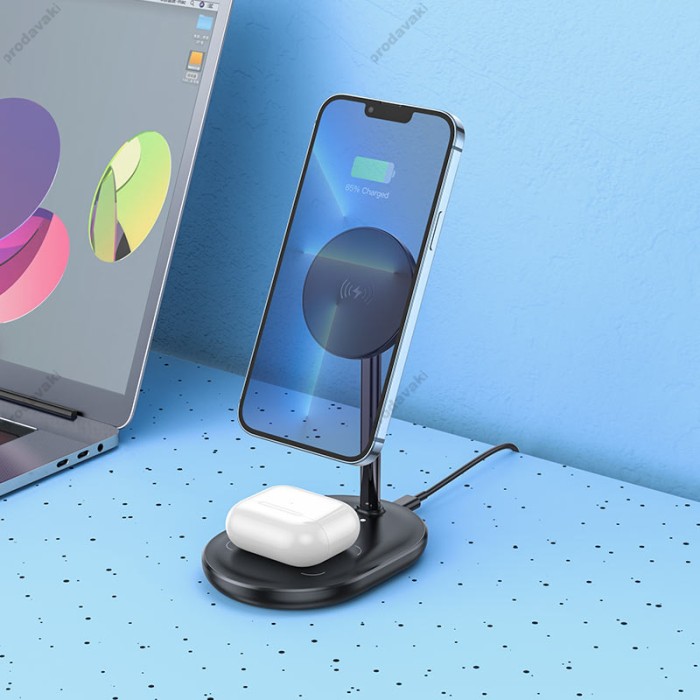Беспровідний зарядний пристрій HOCO CW40 Noble 3-in-1 magnetic holder with wireless fast charging 15W Чорний